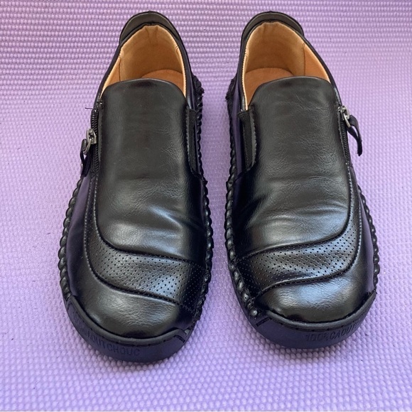 100% CAOUTCHOUC Sewn Black Leather Slip On Sport Driving Shoe Sz 43 men… - Picture 2 of 8